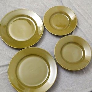 7pc Olive Green Ceramic Plate Set * Dishwasher & Microwave Safe